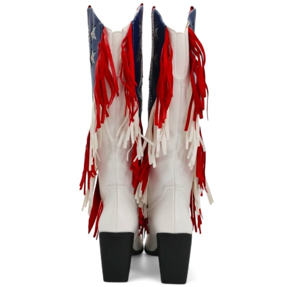 American Flag Size 11 Rhinestone Stars Fringe Knee High Block Heel Western Boot - Picture 12 of 16